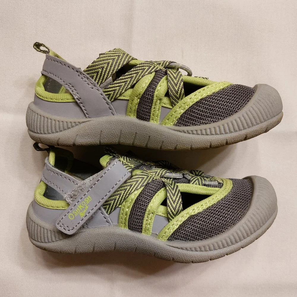 OshKosh Everplay Flexible Outsole Bump Toe Sandal Shoe Neon Green Toddler 7 EUC